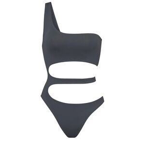 One-Shoulder Cutout Swimsuit - Gray